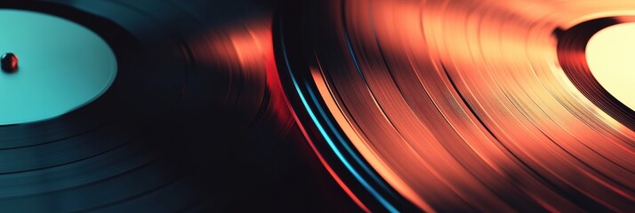 Aufkleber - Vintage vinyl records displayed in low light showcasing grooves and colors with ample copy space for text. Generative AI