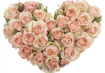Wall Mural - A heart made of pink roses, isolated on a white background