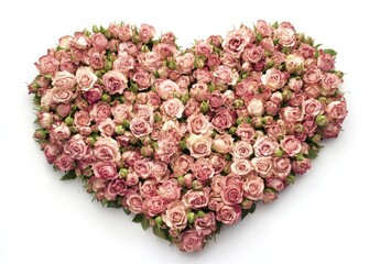 Wall Mural - A heart made of pink roses, isolated on a white background