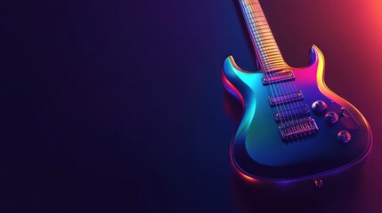 Poster - Vibrant 3D guitar with electric lights displays striking colors in a dynamic setting. Generative AI
