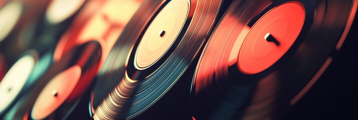 Aufkleber - Vintage 3D vinyl records with vibrant colors and ample copy space for creative text placement. Generative AI