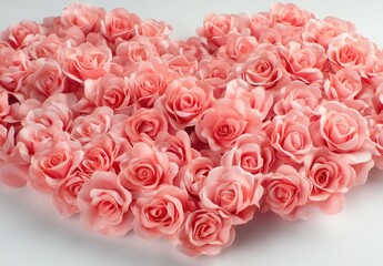Wall Mural - A heart made of pink roses, isolated on a white background