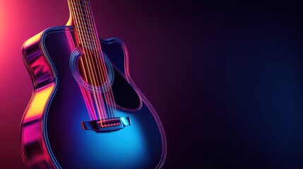 Poster - Colorful 3D guitar design illuminated by vibrant lights in a modern artistic setting. Generative AI