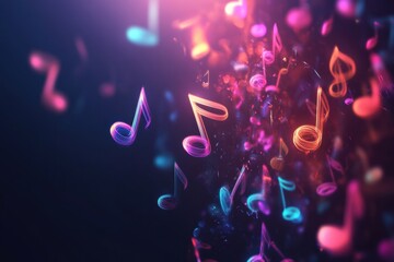 Aufkleber - Colorful 3D music notes floating in a vibrant digital space during a creative art exploration. Generative AI