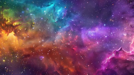 Wall Mural - Hyper realistic nebula, stars and galaxies in vibrant colors, fantasy art style, high quality.