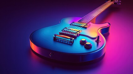 Leinwandbilder - 3D guitar illuminated with vibrant colors against a dark background creating an artistic display in a modern space. Generative AI