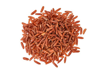 Wall Mural - red rice heap isolated on white background. Top view. Flat lay