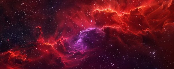 Wall Mural - Red and purple nebula clouds, stars in the backdrop, dark fantasy style, banner design, high resolution.