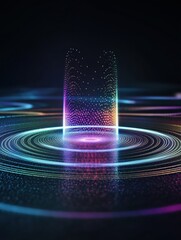 Fototapete - Exploration of 3D abstract sound waves showcasing vibrant colors and dynamic patterns in a digital space. Generative AI