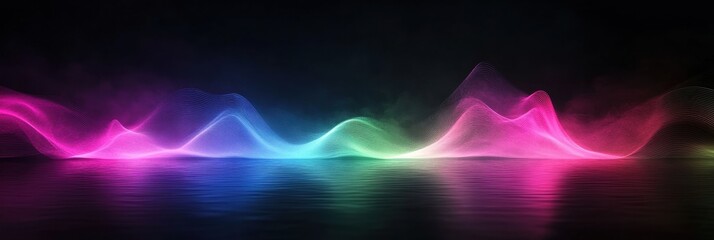 Aufkleber - Pulsating neon light waves create a mesmerizing glow against a dark backdrop. Generative AI