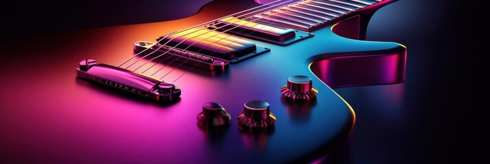 Poster - 3D guitar design with vibrant colors showcasing intricate details and artistic flair in a modern digital environment. Generative AI