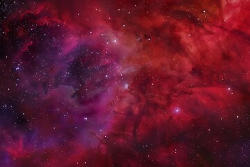 Wall Mural - Vibrant red and purple nebula cloud, stars in space, dark fantasy background for banner.