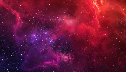 Wall Mural - Vibrant red and purple nebula with stars, space background, dark fantasy style for banner design.