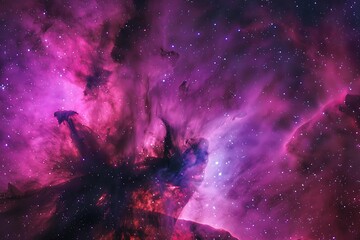 Wall Mural - Vivid pink and purple nebula, stars in space, high resolution, sharp focus, realistic photography.