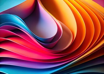 Wall Mural - Abstract Curved Paper Sheets - Pink Orange Blue Backgrounds