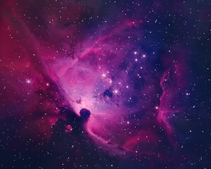 Wall Mural - Vivid pink and purple nebula, stars in space, realistic photography, high resolution, sharp focus.