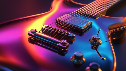 Poster - Captivating 3D guitar design with vibrant colors showcasing modern craftsmanship and artistic flair. Generative AI