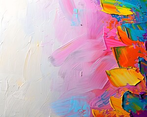Wall Mural - Abstract background with vibrant brush strokes, oil painting texture, space for text on right.