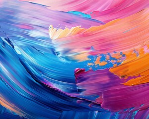 Wall Mural - Abstract background with vibrant brush strokes, oil painting texture, space for text on right.