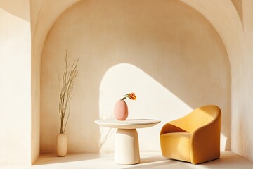 Poster - Minimalist Interior With Archway and Textured Walls Creating a Cozy and Unique Ambiance
