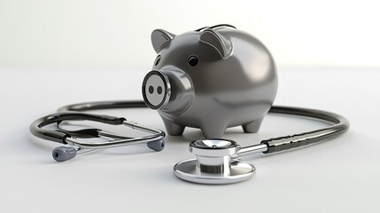 Wall Mural - Metal piggy bank with stethoscope.