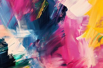 Wall Mural - Artistic abstract background, vibrant brush strokes, oil painting texture, space for text on right.