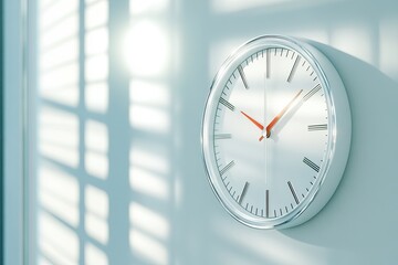 Poster - Close up View of a Clock Showing Precise Time With Sunlight Casting Shadows on the Wall