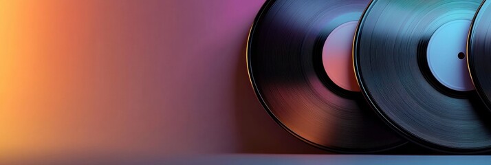 Aufkleber - Vintage vinyl records in a colorful setting with ample copy space for personalized messages or titles. Generative AI