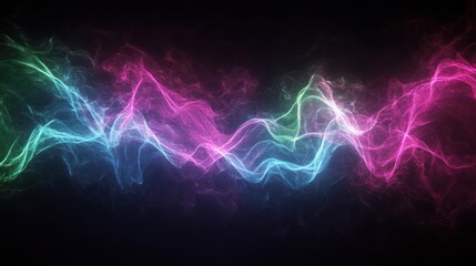 Aufkleber - Pulsating neon light waves create a mesmerizing visual display in a dark environment. Generative AI
