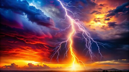 Wall Mural - Dramatic Lightning Bolt Descent - Striking Sky Photography