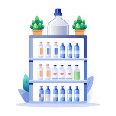 Canvas Print - A flat style illustration of a drink shelf in a supermarket 