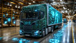 © sainan - futuristic logistics scene featuring high tech truck in warehouse, showcasing digital elements and advanced technology. atmosphere conveys innovation and efficiency