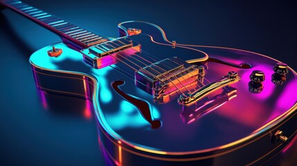Poster - 3D guitar showcasing vibrant colors and intricate designs in a modern digital art setting. Generative AI