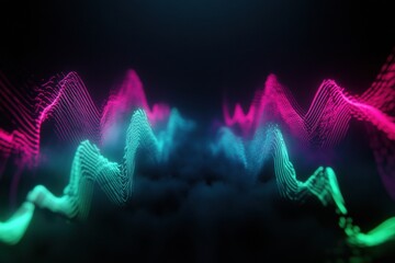 Leinwandbilder - 3D pulsating light waves create an immersive neon glow in a digital landscape at night. Generative AI