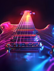 Poster - Vibrant 3D guitar under dynamic lighting effects showcasing intricate details and craftsmanship. Generative AI