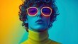 © Nathalie Tabak - young man with curly hair wearing neon glowing glasses, professional photoshoot portrait