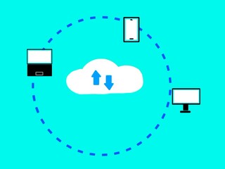 Wall Mural - cloud computing concept.Cloud storage icon. It seamlessly integrates with devices like smartphones, laptops, and computers, enabling easy synchronization and backup of files