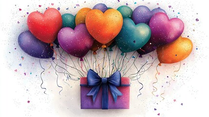 Wall Mural -   Heart-shaped balloon set against a white backdrop, adorned with a blue ribbon and bow