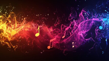 Aufkleber - Colorful 3D music notes flowing through vibrant waves of abstract light. Generative AI