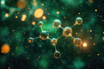 Wall Mural - a sparkling 3d rendering of a molecule, illustrating atomic bonds and structure in a vibrant green b