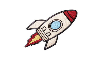 Poster - Embroidered rocket launching into space, ideal for children's clothing or accessories, with transparent background
