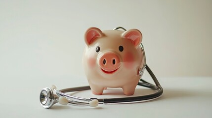 Wall Mural - Piggy bank with stethoscope; healthcare costs.