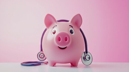 Pink piggy bank with stethoscope. (4)