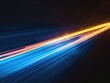 © qweqw - Blue laser beam along with yellow and orange trail on black backdrop showing reflective and atmospheric effect through lights going in various directions.
