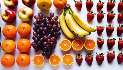 Wall Mural - Fresh Colorful Fruits Arrangement on White Background