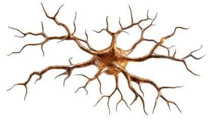 Poster - 3d rendering of a neuron connecting axons and dendrites on a transparent background, ideal for medical and scientific projects