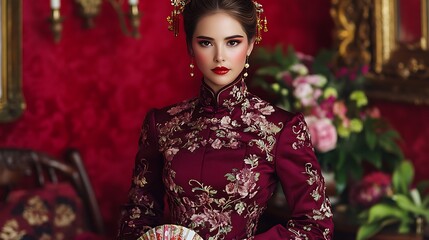 Elegant woman in traditional Chinese dress.