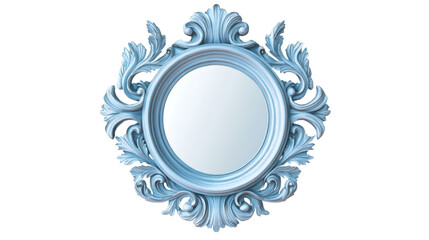 Wall Mural - Elegant light blue vintage baroque round mirror frame isolated on transparent background, perfect for interior design projects