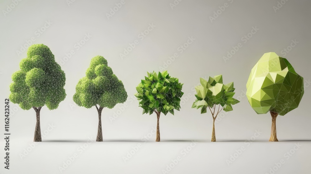 29.Collection of minimalist, low-poly trees with distinct polygonal ...