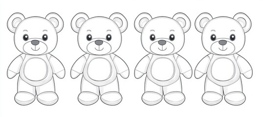 Wall Mural - Vector style black and white teddy bear outline drawing for coloring fun and creativity